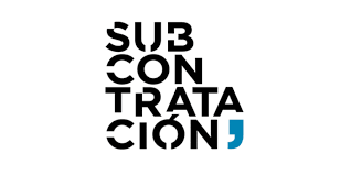 El texto negro sobre fondo blanco deletrea "SUBCONTRATACIÓN" en letras en negrita apiladas, con el último símbolo de coma en azul, diseñado para el evento 31ª BIEMH 2022.
