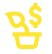 Icono amarillo de una planta en una maceta con un signo de dólar encima, que sugiere crecimiento financiero o inversión.