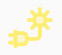 Icono amarillo de un enchufe eléctrico conectado a un engranaje con forma de sol, símbolo de la energía solar o renovable.