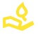 Icono amarillo de una mano sosteniendo una pastilla de jabón con una gotita encima, que representa el lavado de manos o la higiene.
