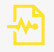 Icono amarillo de un documento con una flecha y un punto en zigzag, parecido a una línea de señal de actividad o latido, sobre fondo blanco.