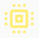 Sencillo icono geométrico amarillo que presenta un cuadrado central con contornos cuadrados concéntricos y pequeños rectángulos sólidos dispuestos simétricamente a su alrededor sobre fondo blanco.