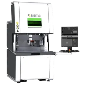 Una máquina industrial Sisma MODO con un panel de control al lado, diseñada para tareas de fabricación o procesamiento de precisión.
