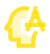 Contorno amarillo de una cabeza humana de perfil con una letra "A" en negrita superpuesta, que sugiere lenguaje o comunicación.