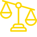 Contorno amarillo de una balanza desequilibrada sobre fondo claro, que representa la justicia desigual o la desigualdad.