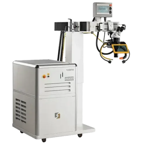 maquina-laser-soldadura-swa-e1587725932675-ues1yy Sistema de soldadura láser de laboratorio con panel de control, microscopio y unidad principal cerrada, utilizado para el procesamiento de materiales de precisión.